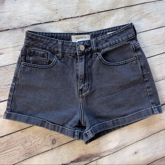 PacSun 100% cotton dark grey denim jean roll up hem Mom Shorts size 25 - Picture 2 of 10